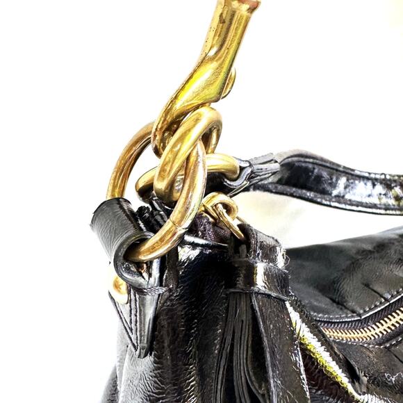 Coach Daisy Liquid Gloss Hobo Bag | Black Patent Leather Gold Hardware | Y2K EUC - Picture 8 of 16